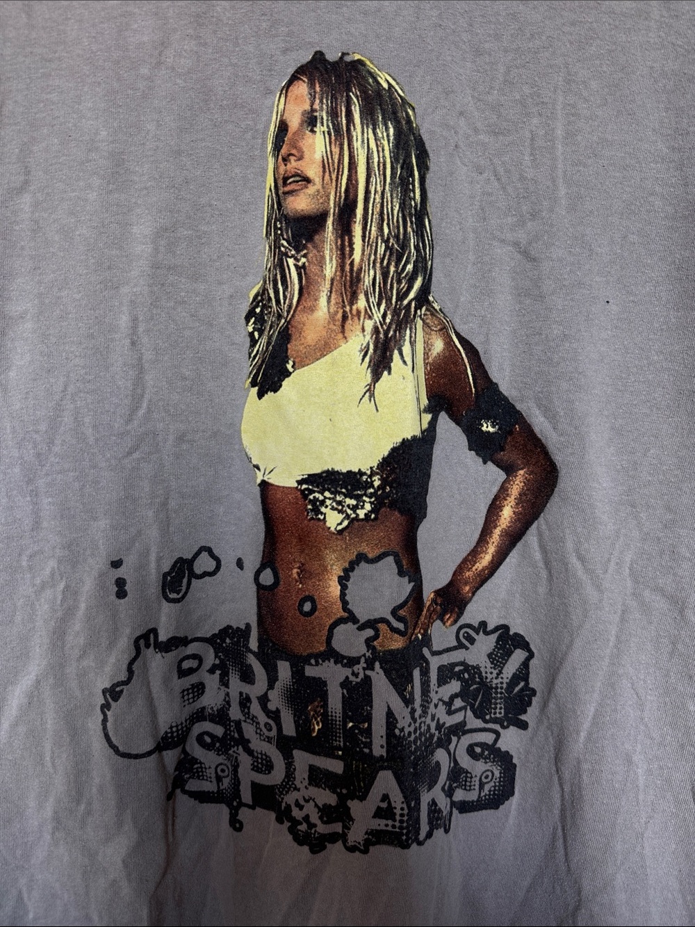 Britney Spears Vintage Graphic Crewneck Tee in Gray with Yellow Accent